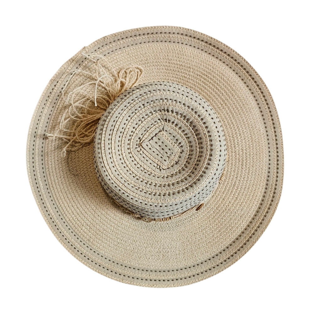 Teopical Trends Handmade Beige Woven Sun Hat.